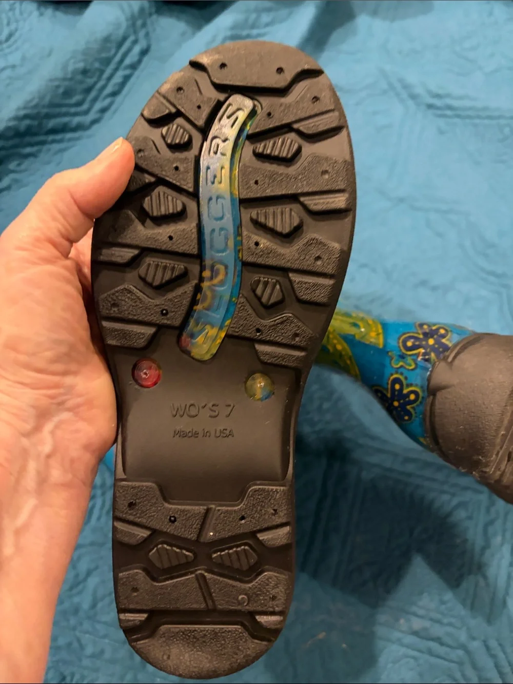 Sloggers Teal Floral Rain Boots with Red & Gold Accents
